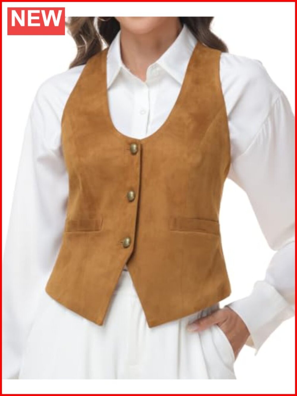 Women's Suit Vest U-Neck Racerback Button Front Pockets Polyester Spandex